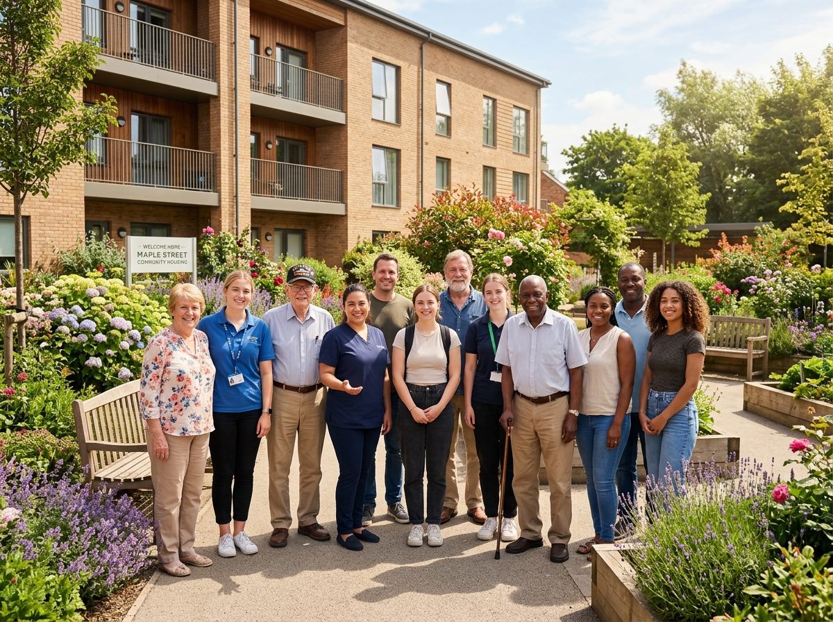 Diverse residents and staff at Bethlehem Way Family Services community housing