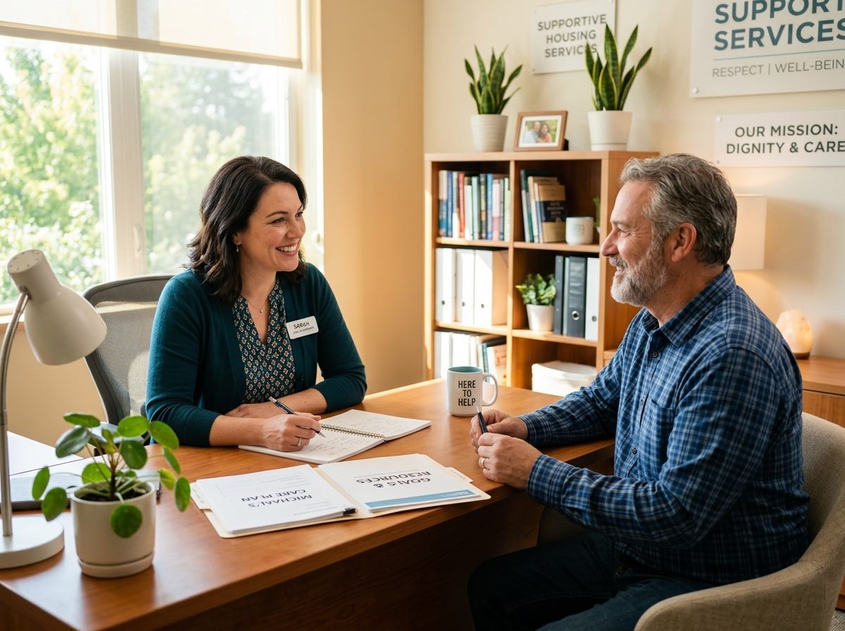 Case manager and resident reviewing care plan