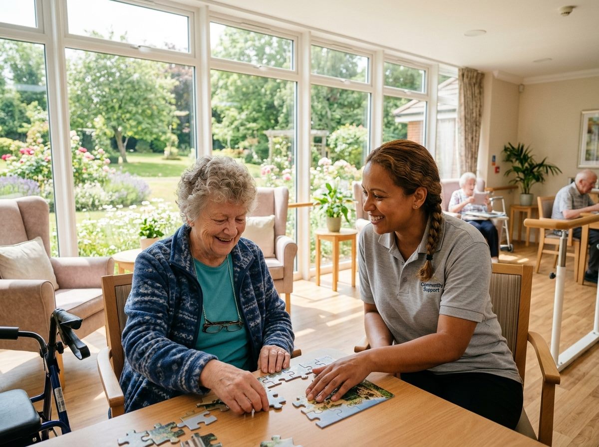Supportive care and senior resident in comfortable affordable living room